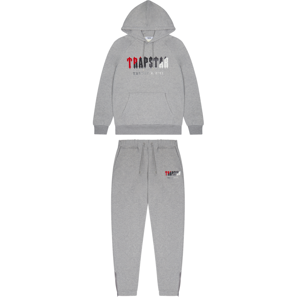 Trapstar Chenille Decoded Hooded Tracksuit - Grey and Red