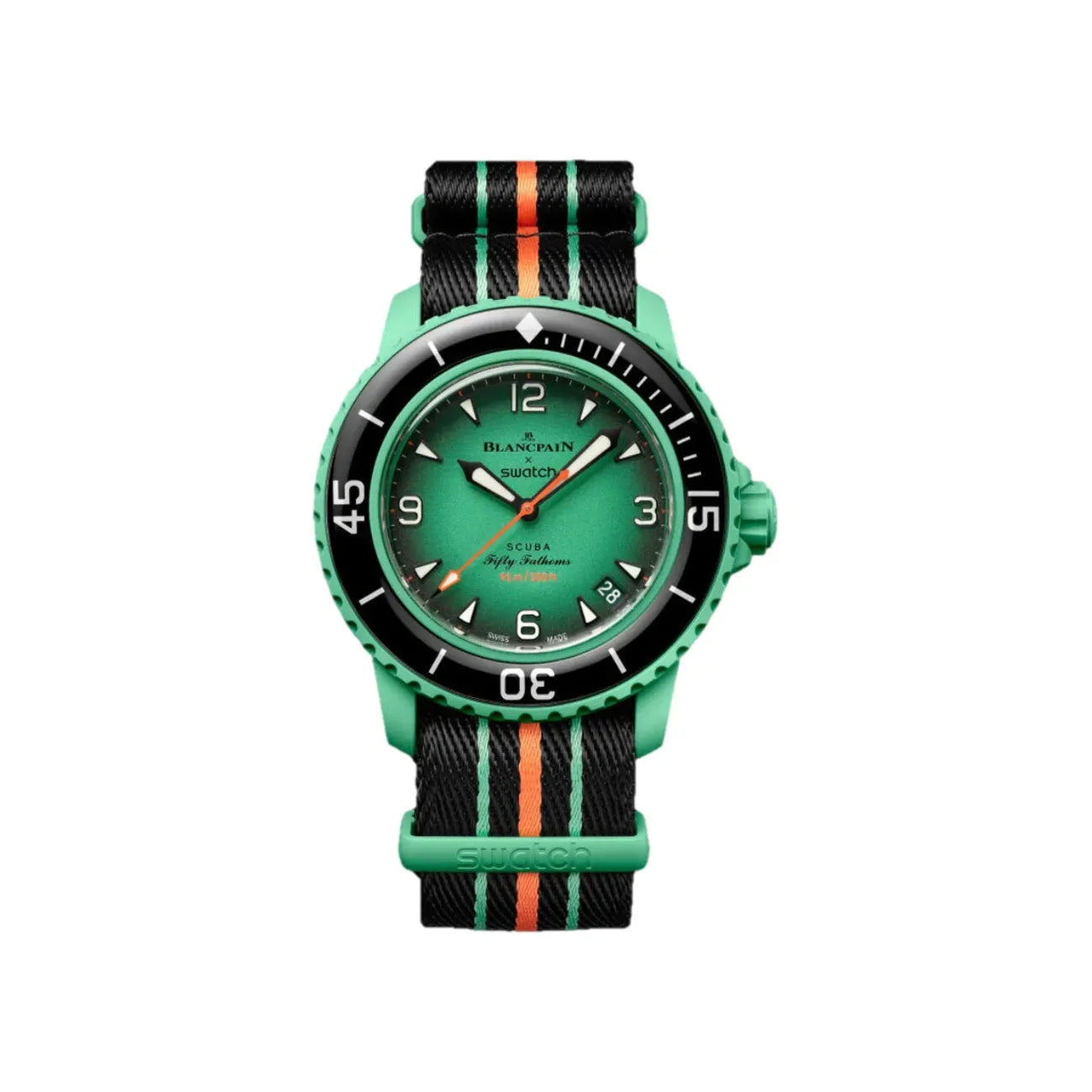 Swatch X Blancpain Bioceramic Scuba Fifty Fathoms Watch - Indian Ocean Green, Black & Orange