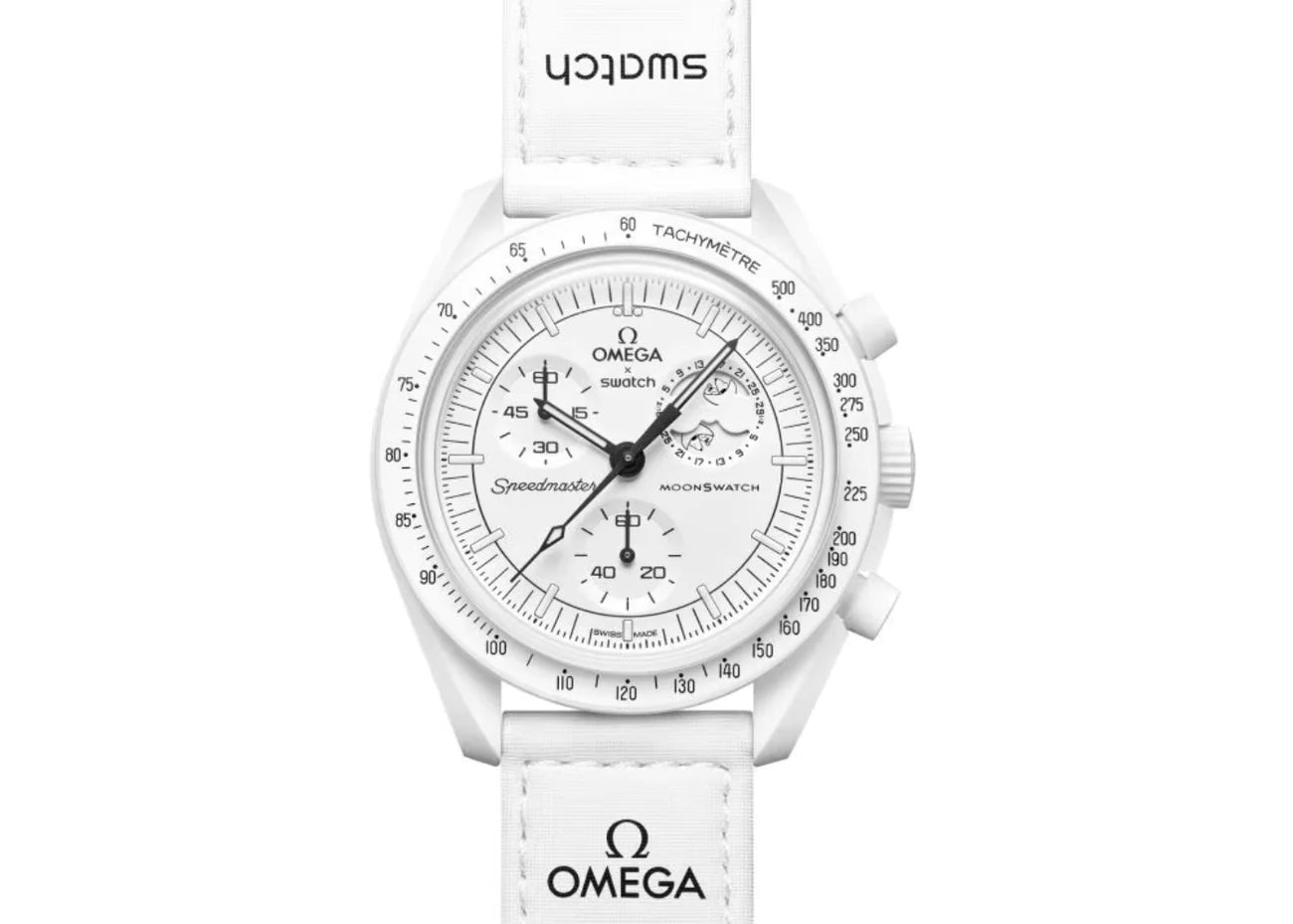 Swatch X Omega Bioceramic Moonswatch Mission To The Moonphase Full Moon (Snoopy) White