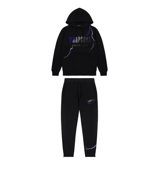 Trapstar Chenille Decoded Hoodie Tracksuit - Black Lightning