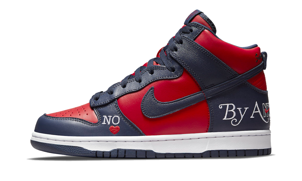 Supreme X Nike SB Dunk High By Any Means Necessary Red and navy