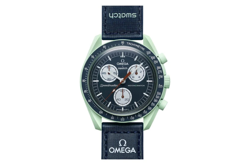 Swatch X Omega Bioceramic Moonswatch Mission On Earth Blue and Green