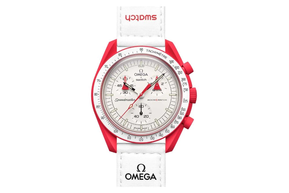 Swatch X Omega Bioceramic Moonswatch Mission To Mars Red and White