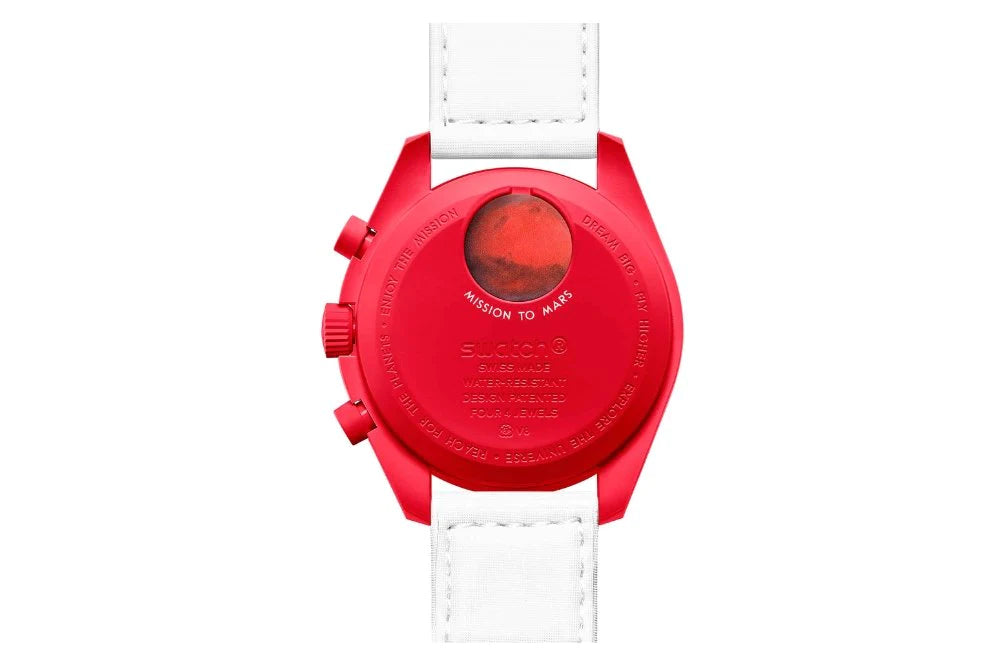 Swatch X Omega Bioceramic Moonswatch Mission To Mars Red and White
