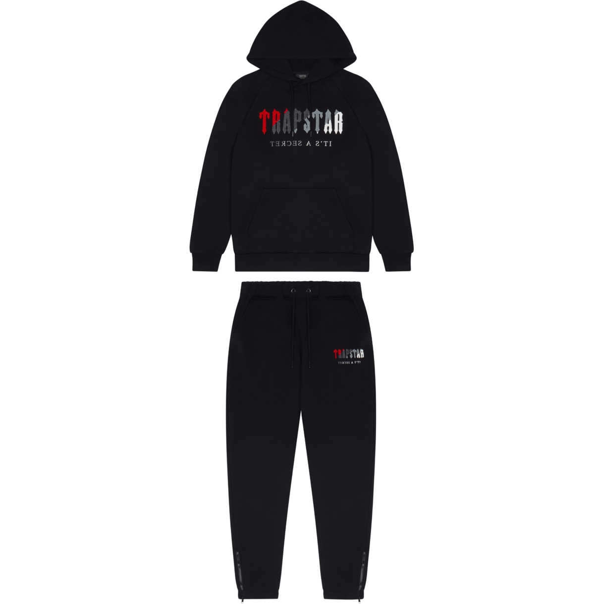 Trapstar Chenille Decoded Hooded Tracksuit - Black and Red